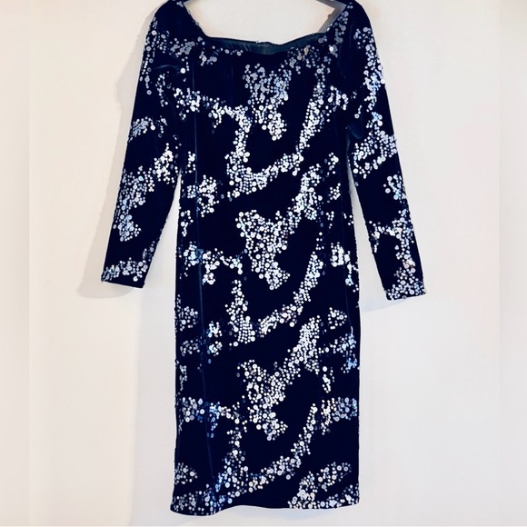 Eliza J Black Velvet Silver Sequin Long Sleeve Dress Size 6 -  cruiseboatoman.com
